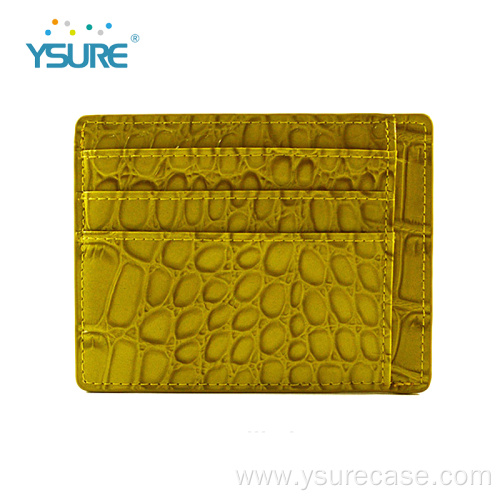 Yellow Crocodile Leather Card Holder Wallet